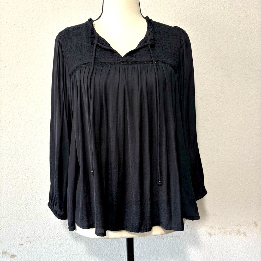 Gentle Fawn Boho Silky Jacquard Sherine Top Medium Black V neck Flowy Whimsigoth